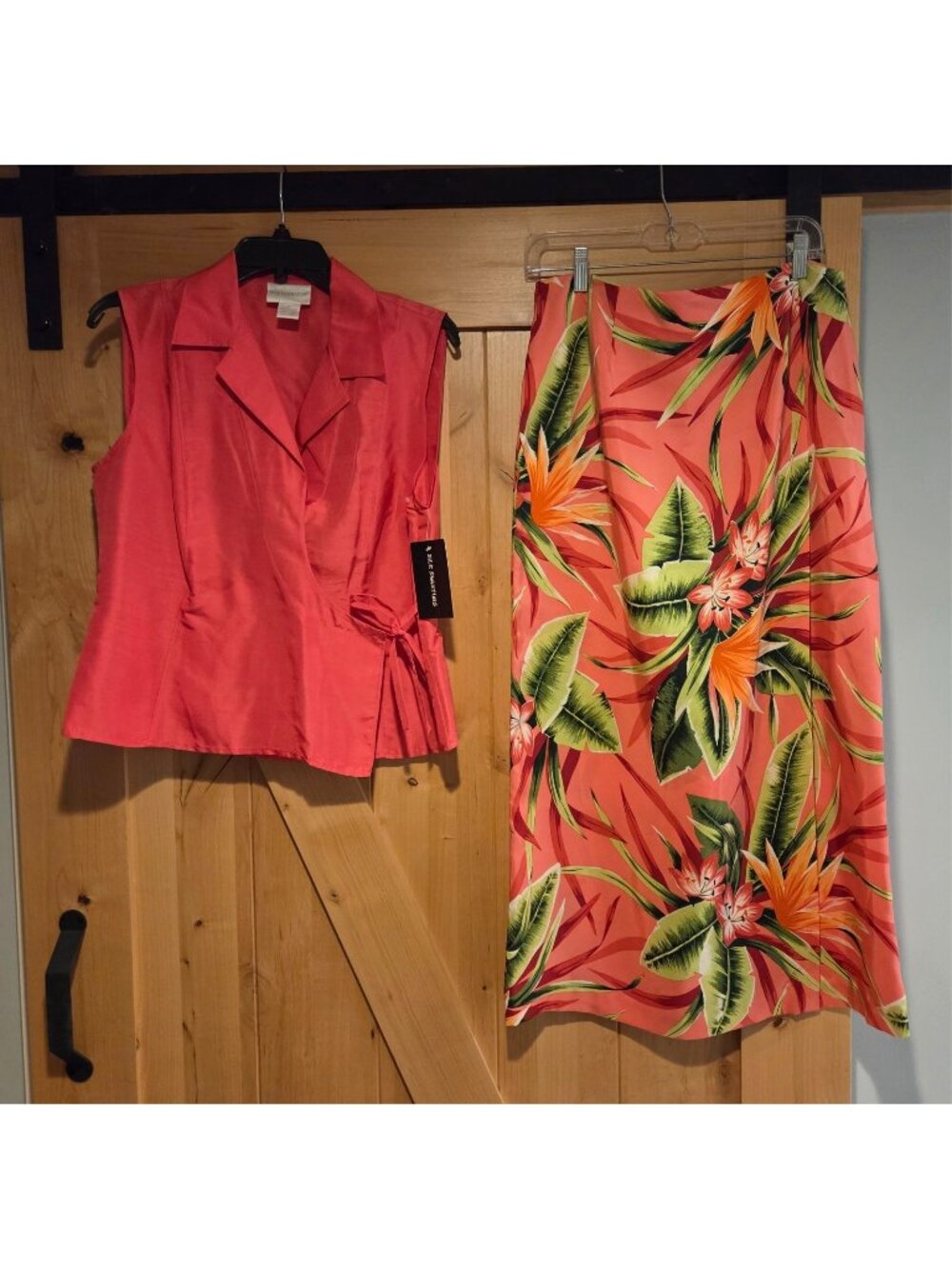 New! Silk Shantung Size 12 Blouse & Faux Wrap Maxi Skirt Silk Floral 2 Piece